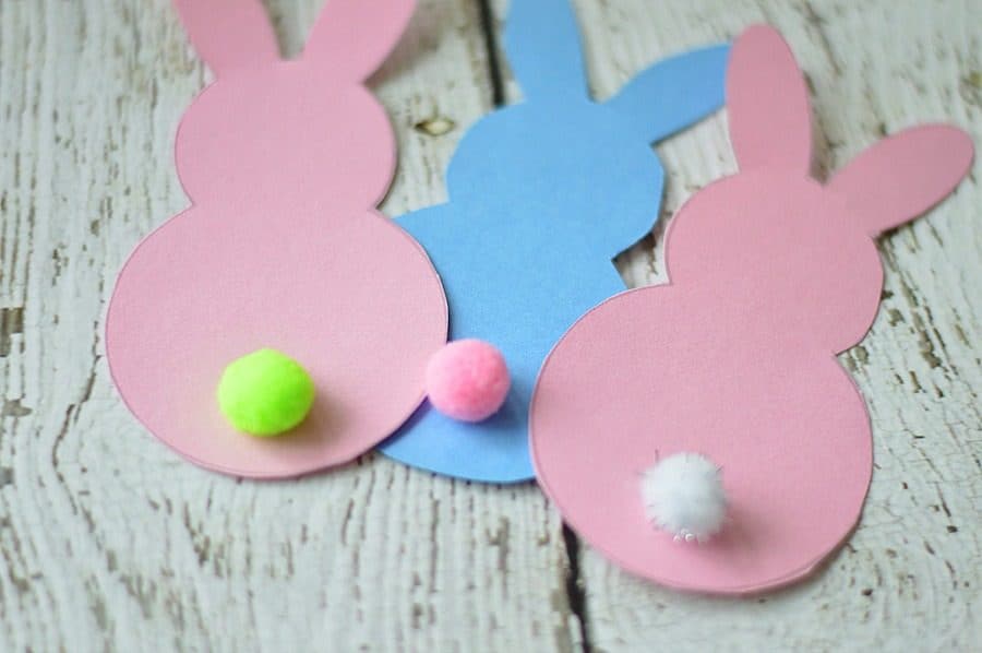 3 paper Easter bunny printables now cut out and ready to decorate baskets or cards