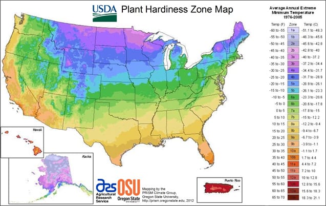 A plant hardiness zone map for the US