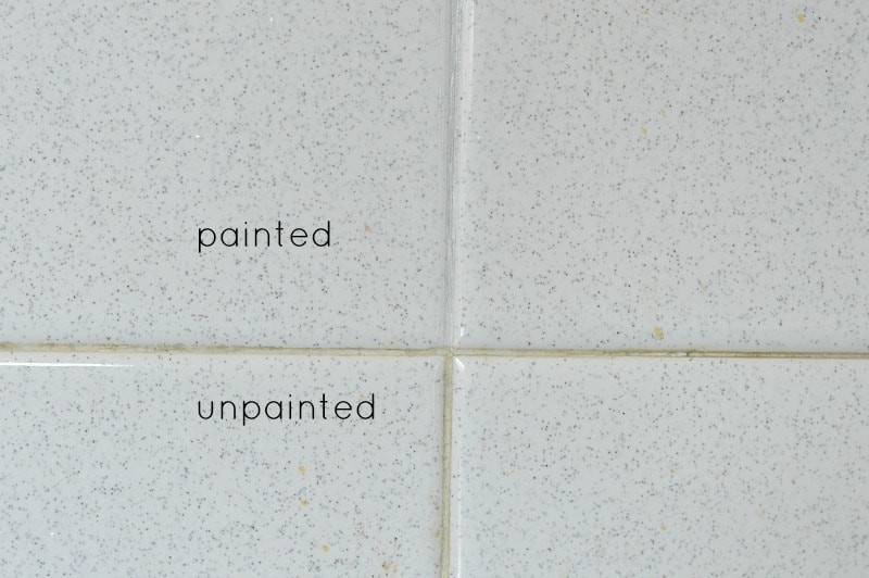 Here's what painted grout looks like compared to unpainted, still dirty grout