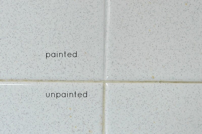 Here's what painted grout looks like compared to unpainted, still dirty grout