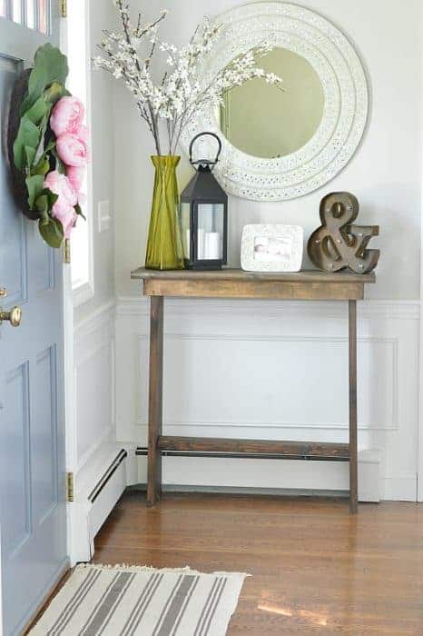 DIY Hall Console Table in entryway, near tall front window and front door