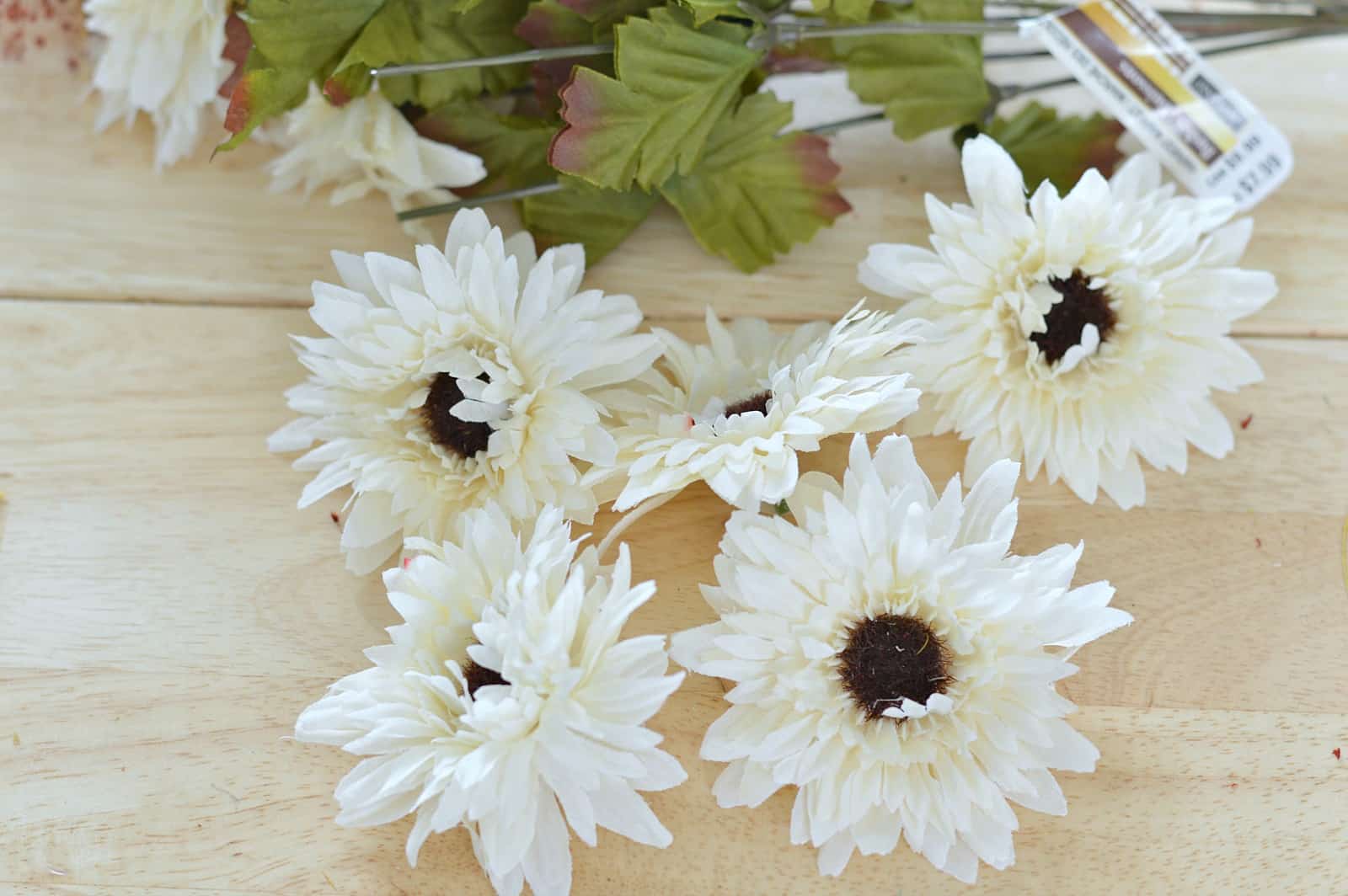 cut the flowers off their wire stems