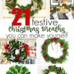 21 festive Christmas wreaths you can make yourself, showing a collection of DIY wreaths in red, green and gold
