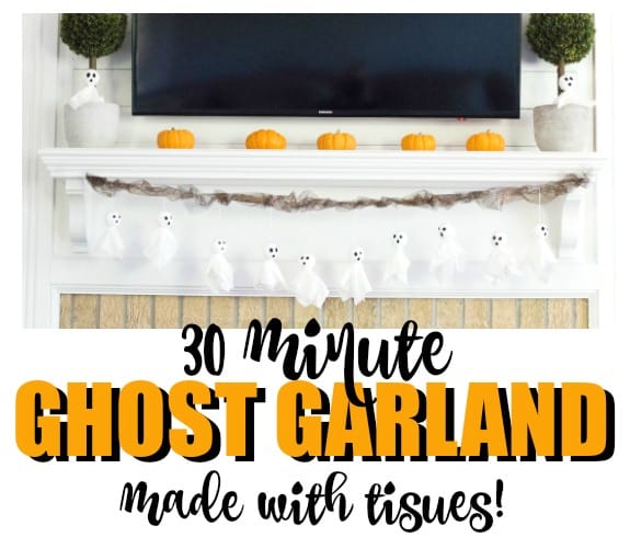 An adorable Halloween ghost garland in under 30 minutes using tissues and foam balls!