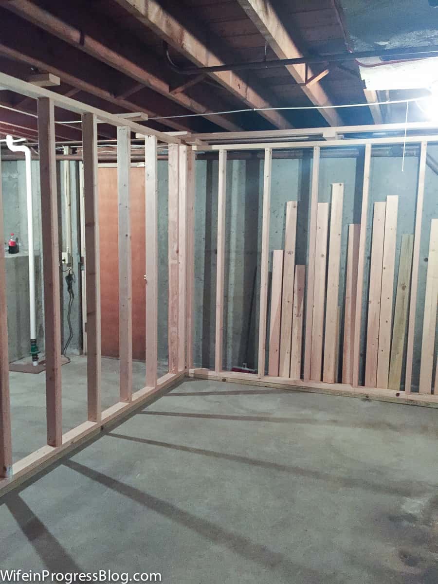 Wooden frames to separate parts of the basement