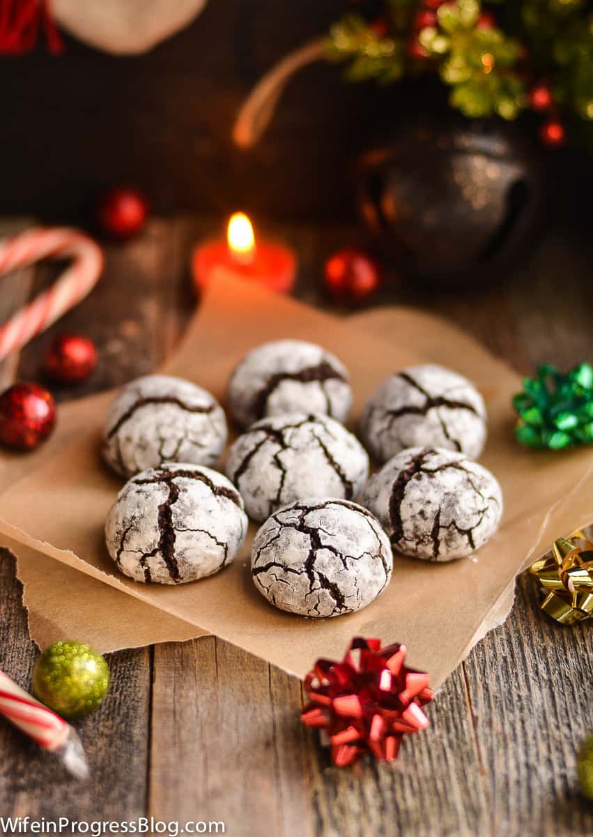 These chocolate crinkle cookies are like hot chocolate in cookie form, and perfect for the holidays!