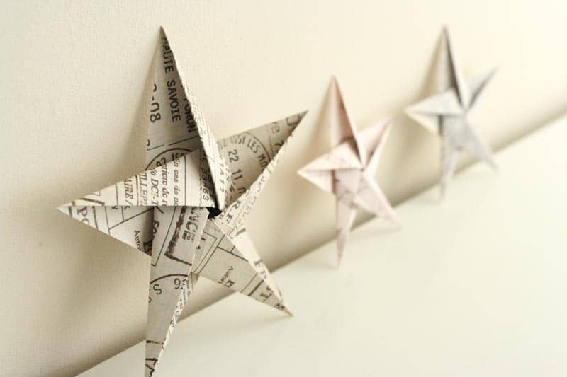 You can make these origami Christmas star ornaments with anything from craft paper to book pages or newspaper