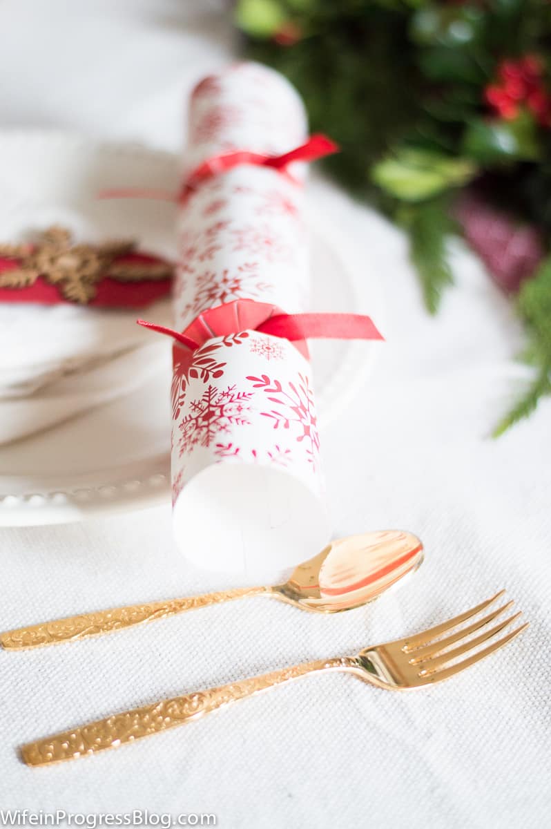 Switching up your regular flatware for these gold ones is a great way to up the ante on your Christmas table decorations!