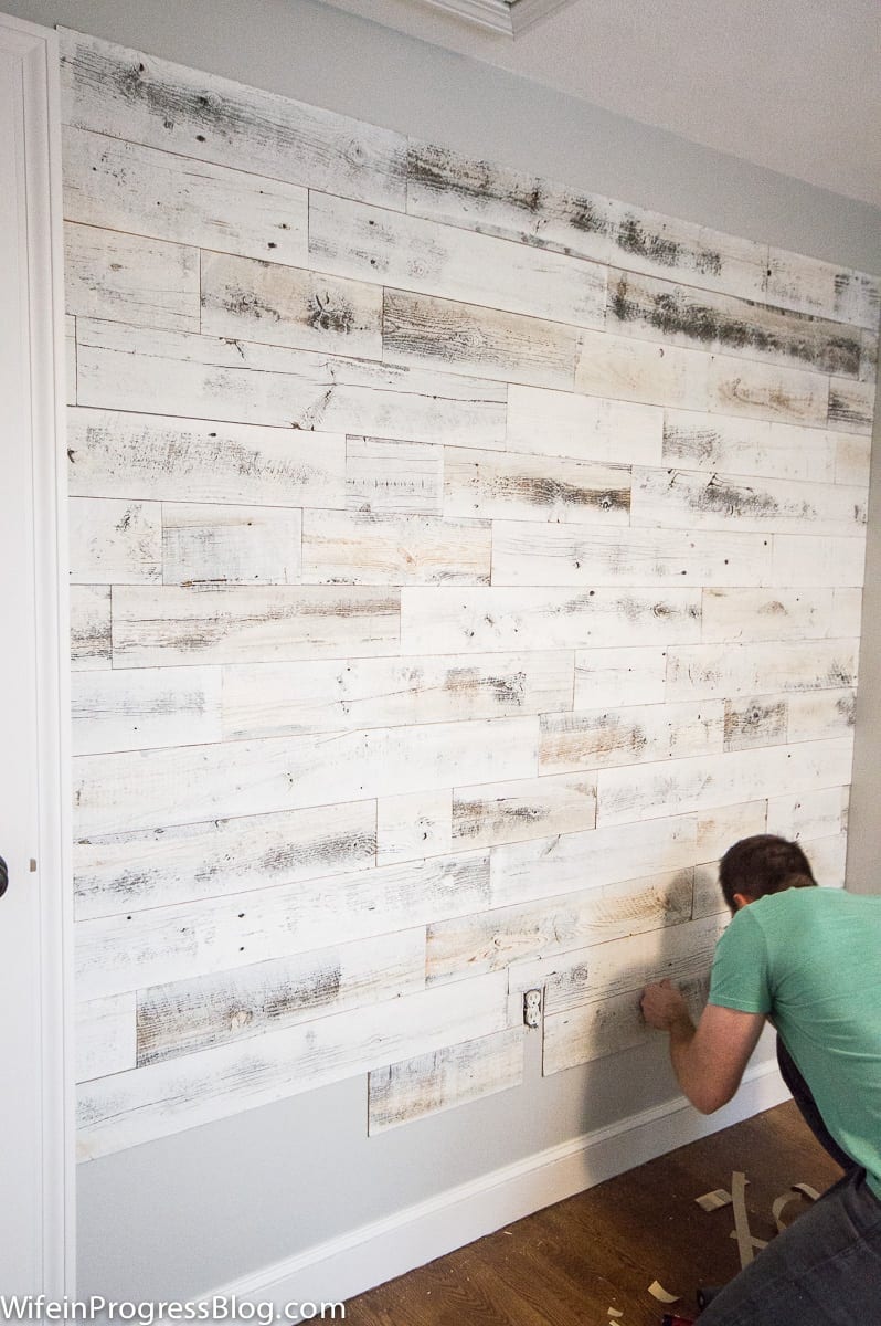 Baby's nursery with reclaimed wood accent wall - finalizing the areas around the wall outlet