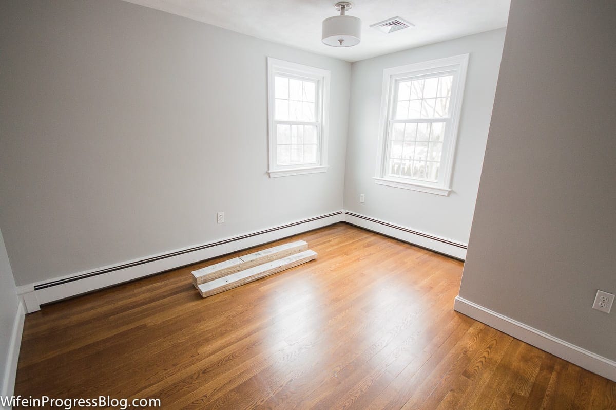 Baby's nursery before installing reclaimed wood on the wall