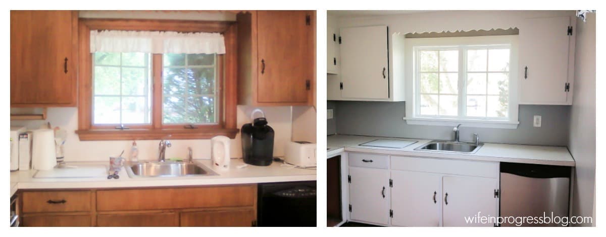 Before and After Photos of Painting our Kitchen Cabinets