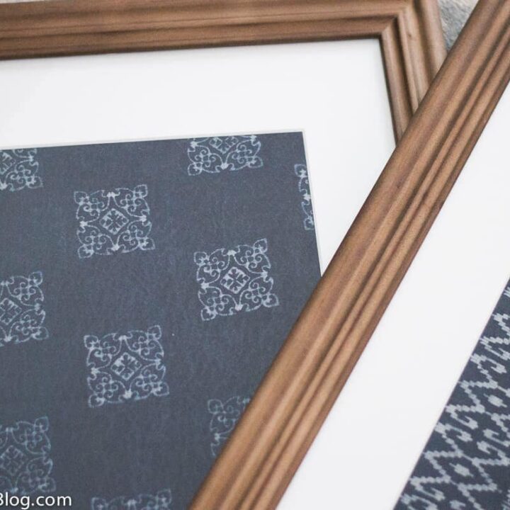 2 framed indigo blue textile art pieces