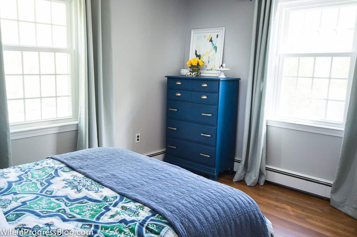 Navy Blue Painted Bureau With Velvet Finishes Paint Set In Bedroom