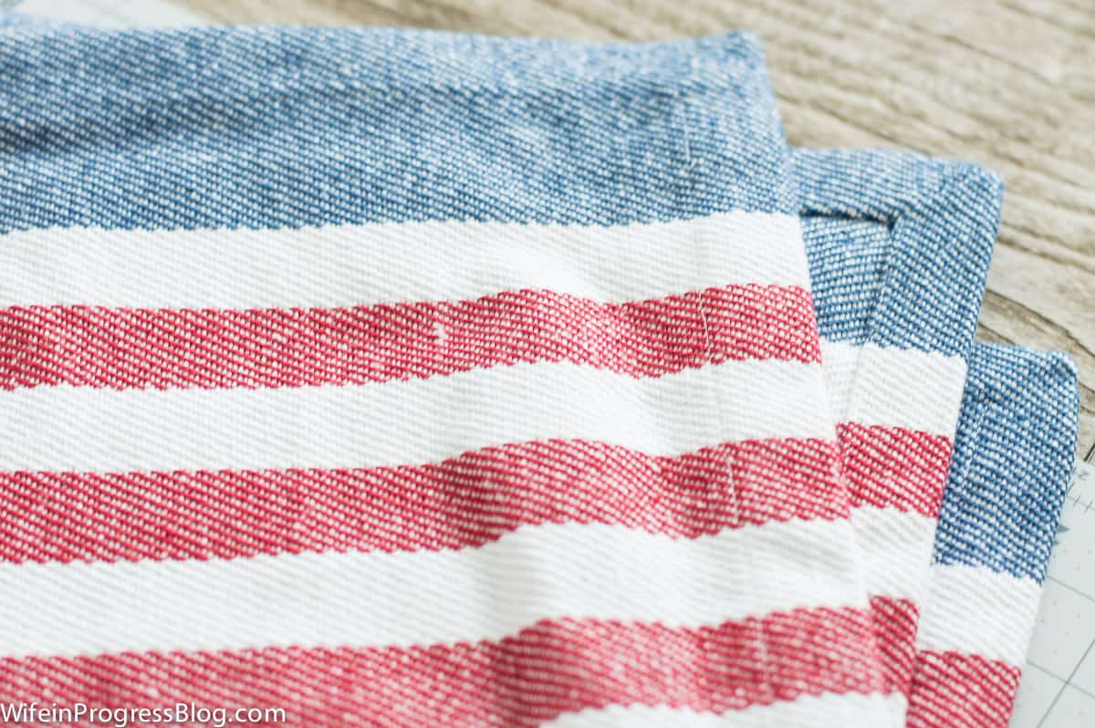 Close up of red, white and blue patriotic placemats