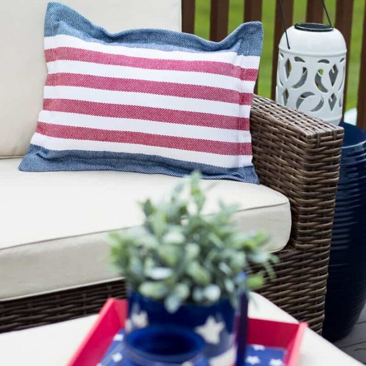 Red, white and blue striped patriotic pillow