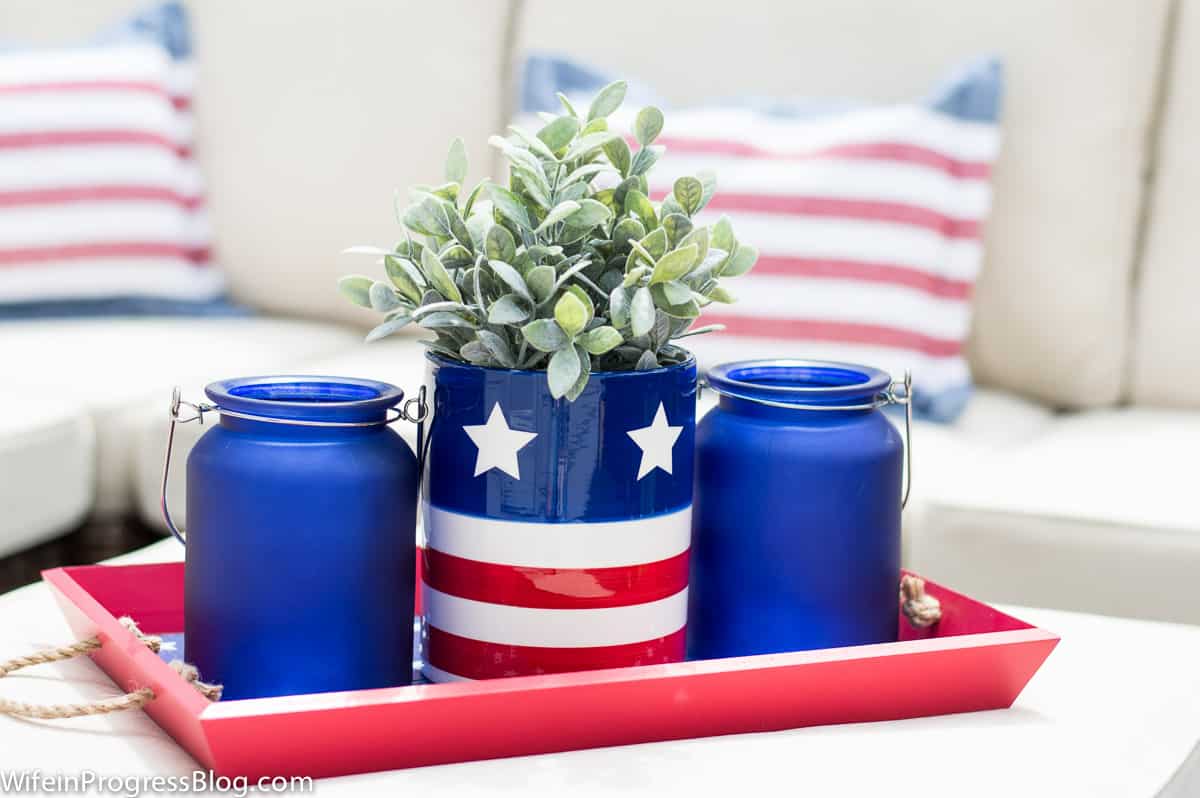 Target dollar spot items and patriotic pillows for a 4th of July party