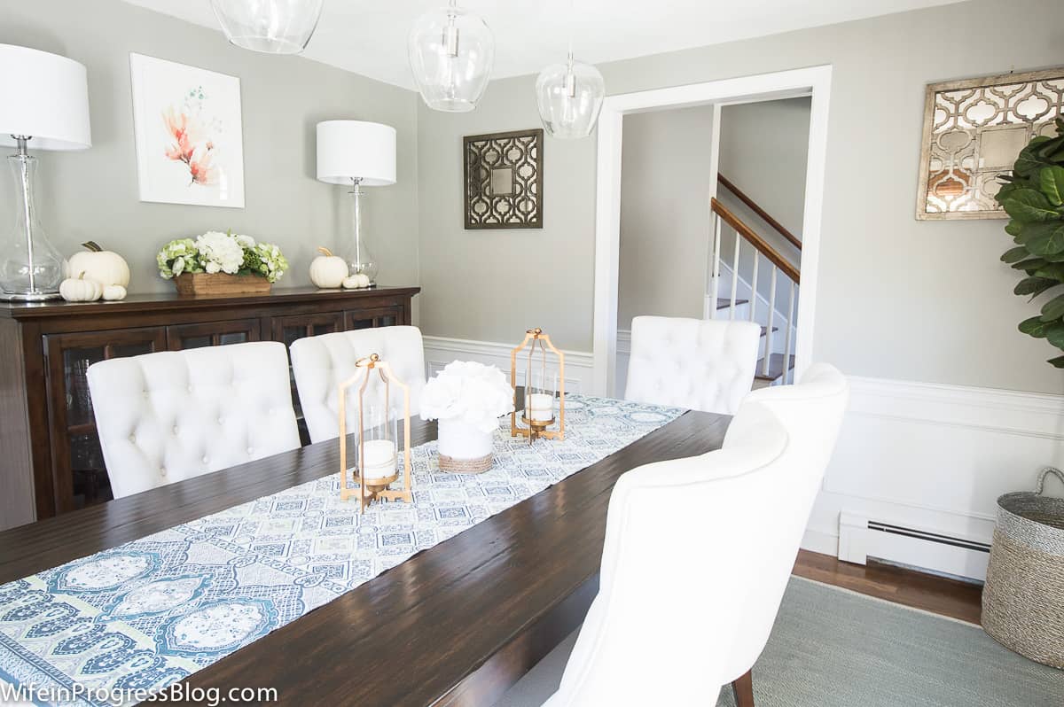 Sherwin Williams Mindful Gray in a dining room