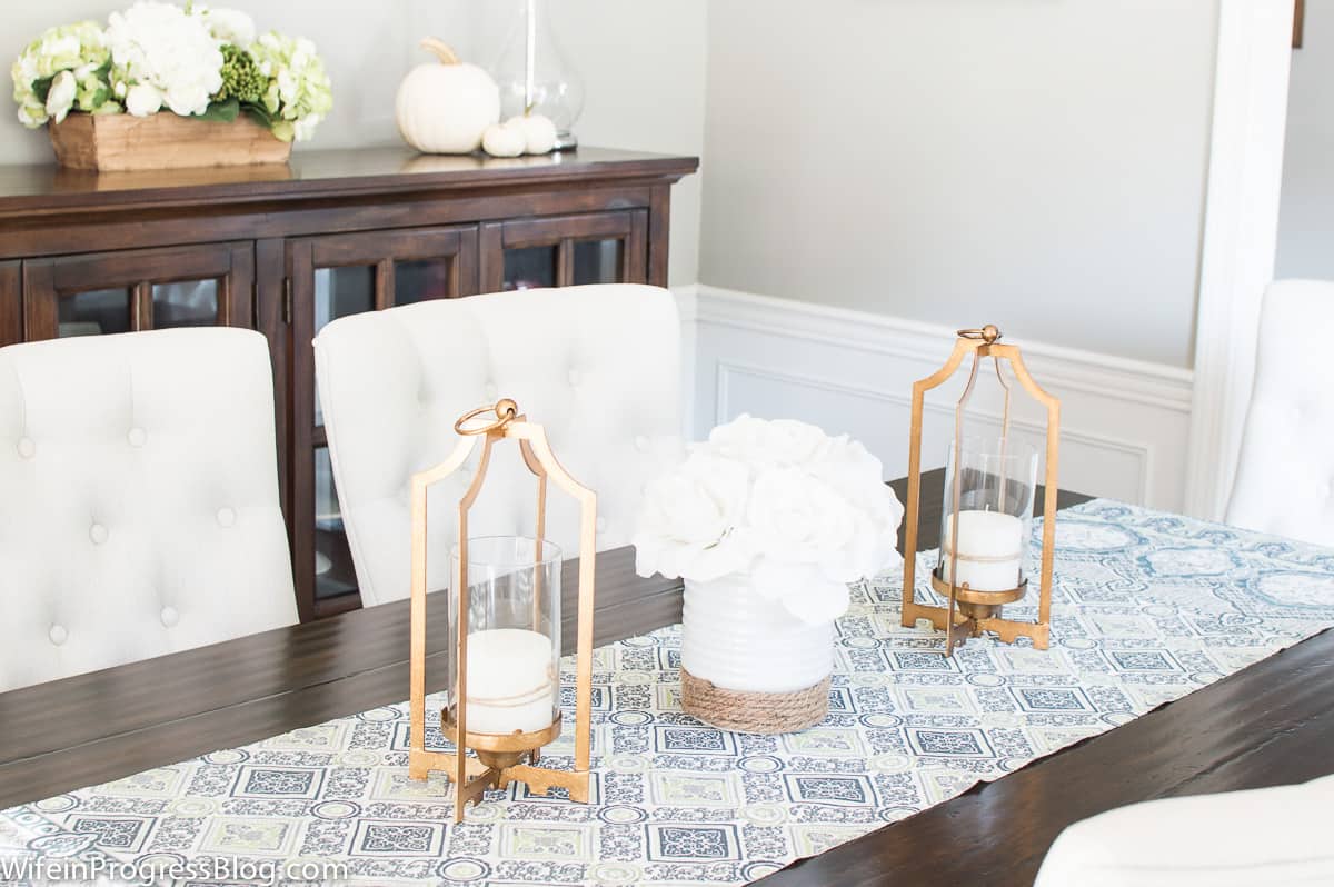A beautiful neutral dining room makeover with gold touches