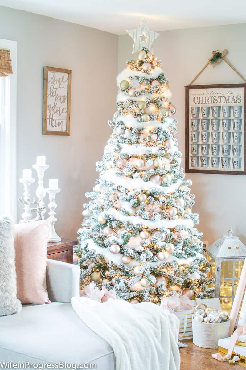 Rose gold and blush pink Christmas tree ornaments