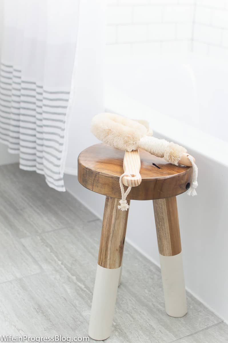 Stool next to bathtub