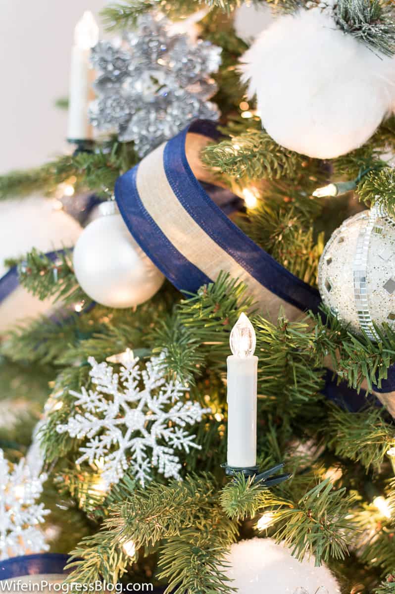 LED candle for the Christmas tree add a traditional touch to coastal Christmas decor