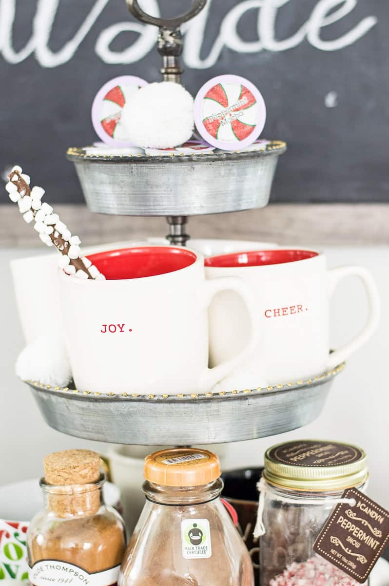 I love these Rae Dunn mugs! They are perfect for a hot chocolate bar for Christmas