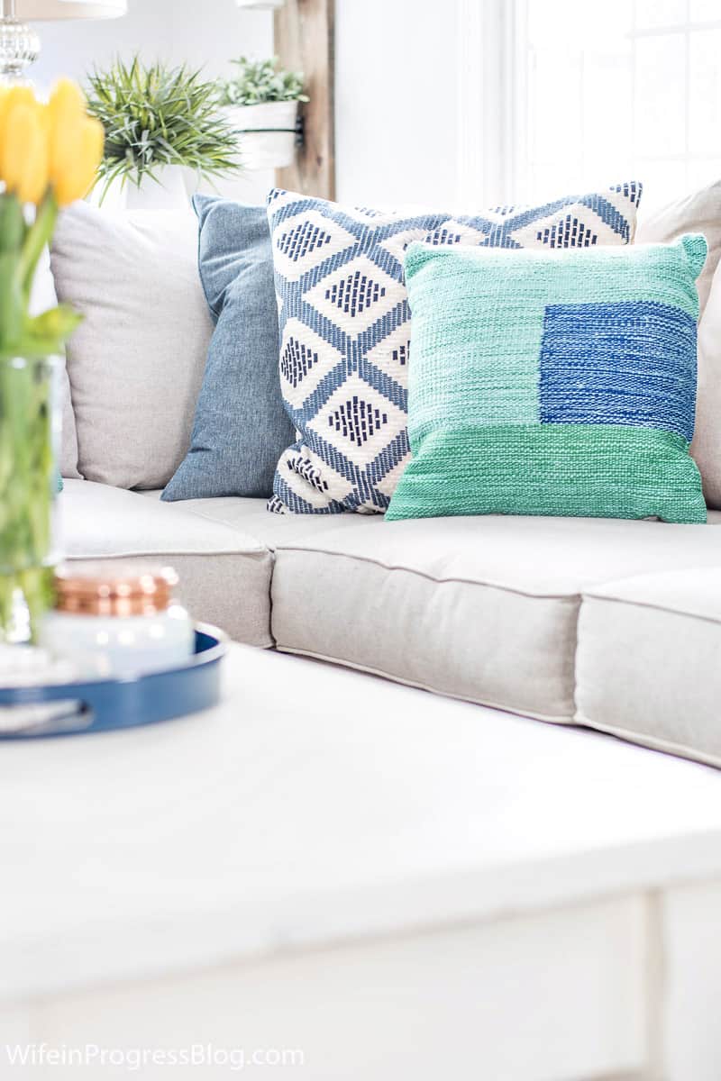 Grey blue and green store living room