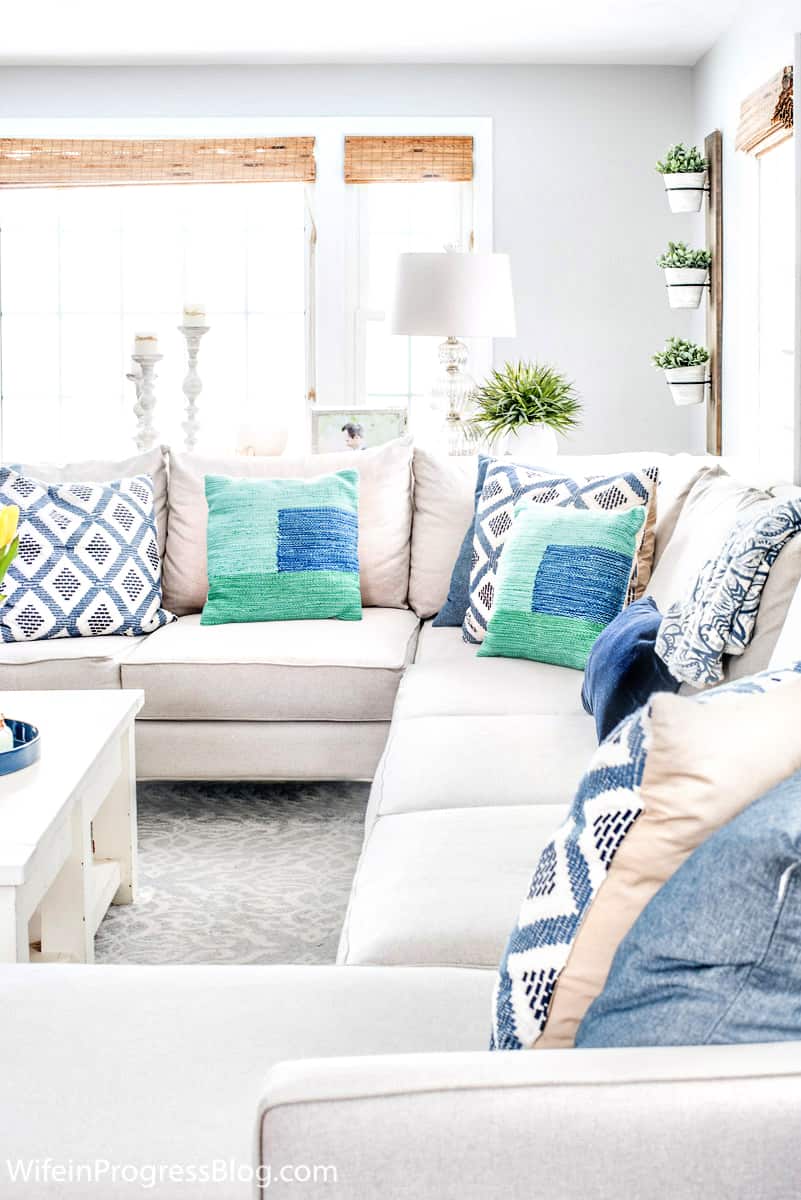 Blue and green living room decor