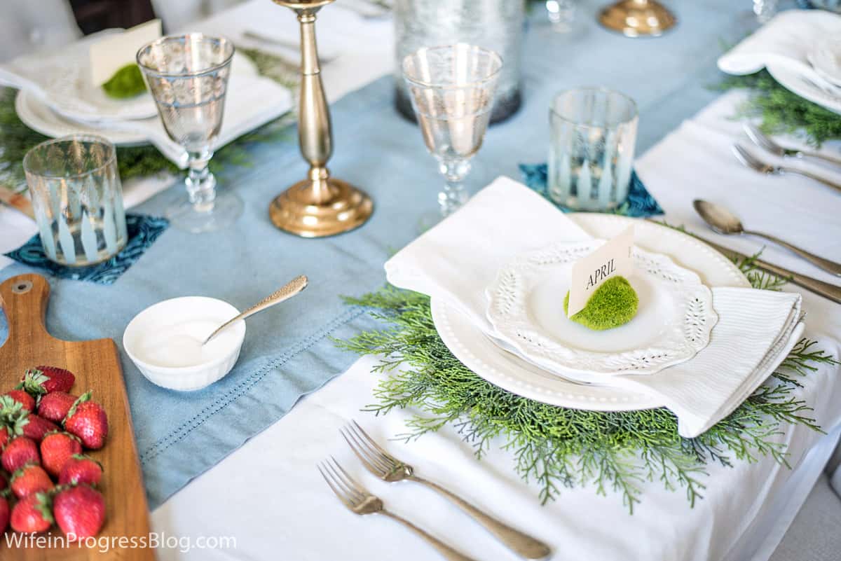Spring place setting with greenery