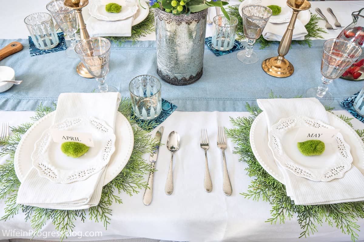 spring tablescape with with DIY decorations