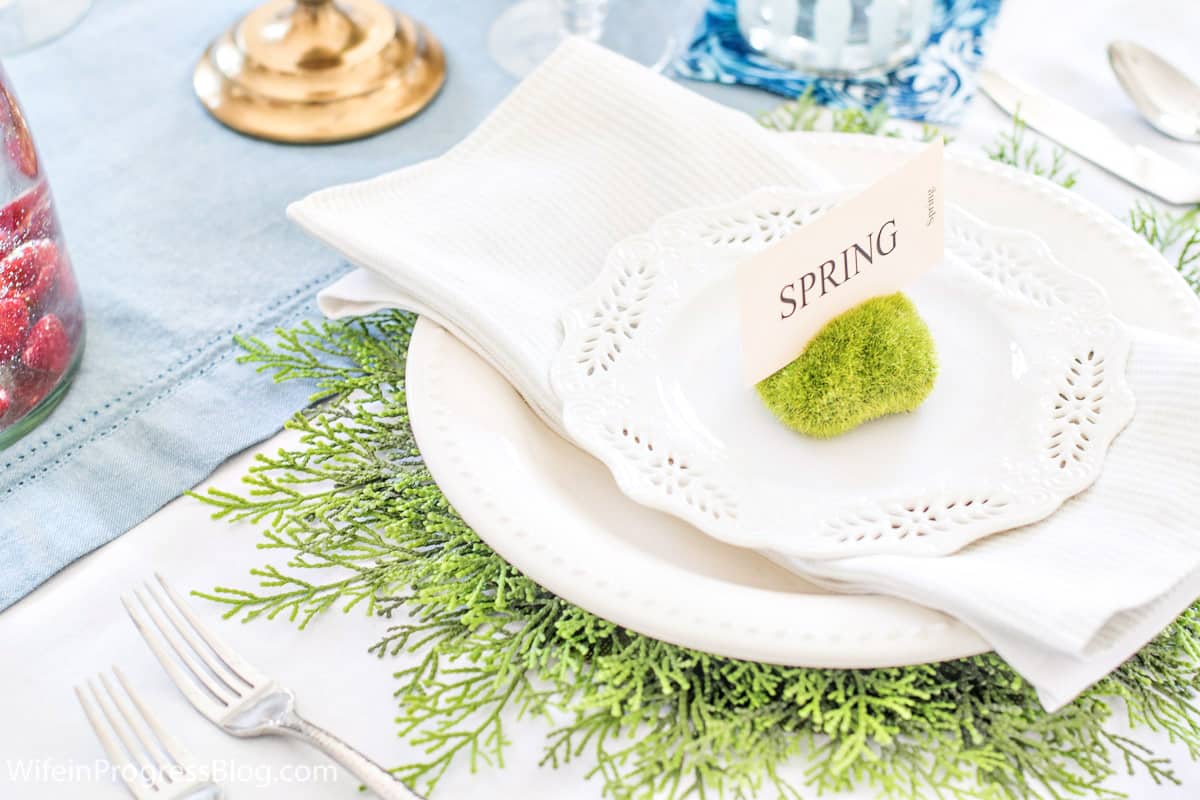 Moss vase filler table setting for spring