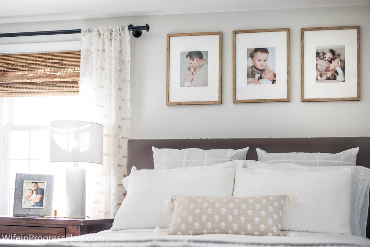 Rustic touches add warmth and character to this small master bedroom wall