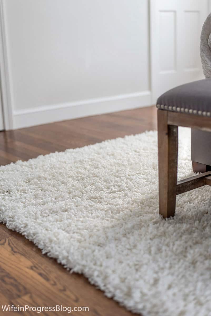 A good idea for a small master bedroom is to add a shag carpet in a neutral color for added texture. 