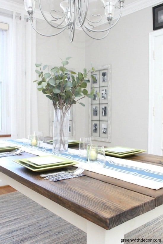 Dining room showcasing the paint color with a dark wood table