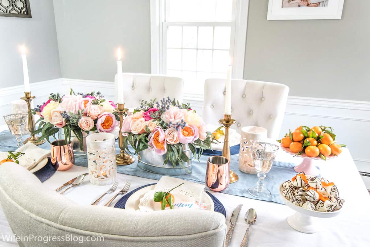 Orange and Pink colors for Mother's Day Luncheon tablescape