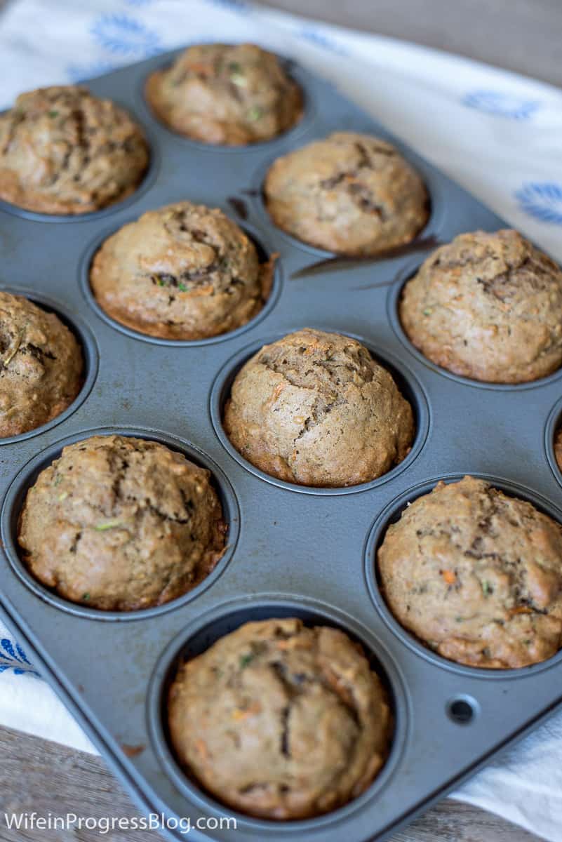 Healthy baby and toddler muffins with no refined sugar, lots of veggies and no butter