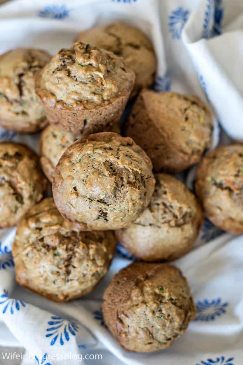 Toddler muffins with veggies: zucchini, carrot and raisins. Healthy muffins!