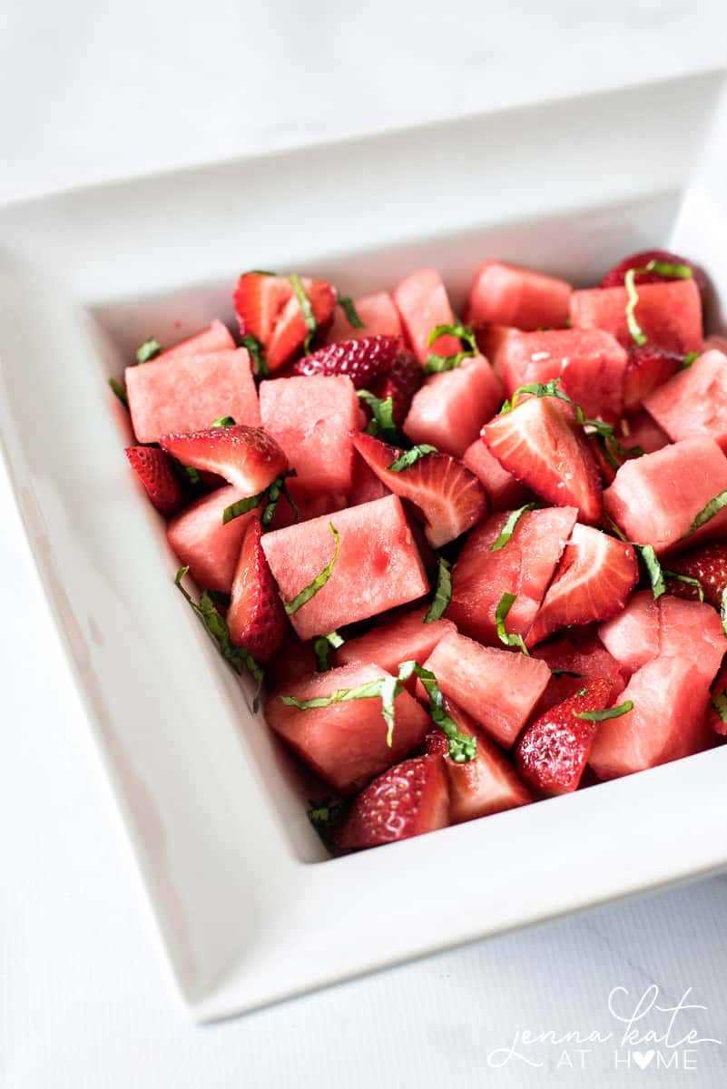 4th of July fruit salad: Strawberry, Watermelon and Basil salad