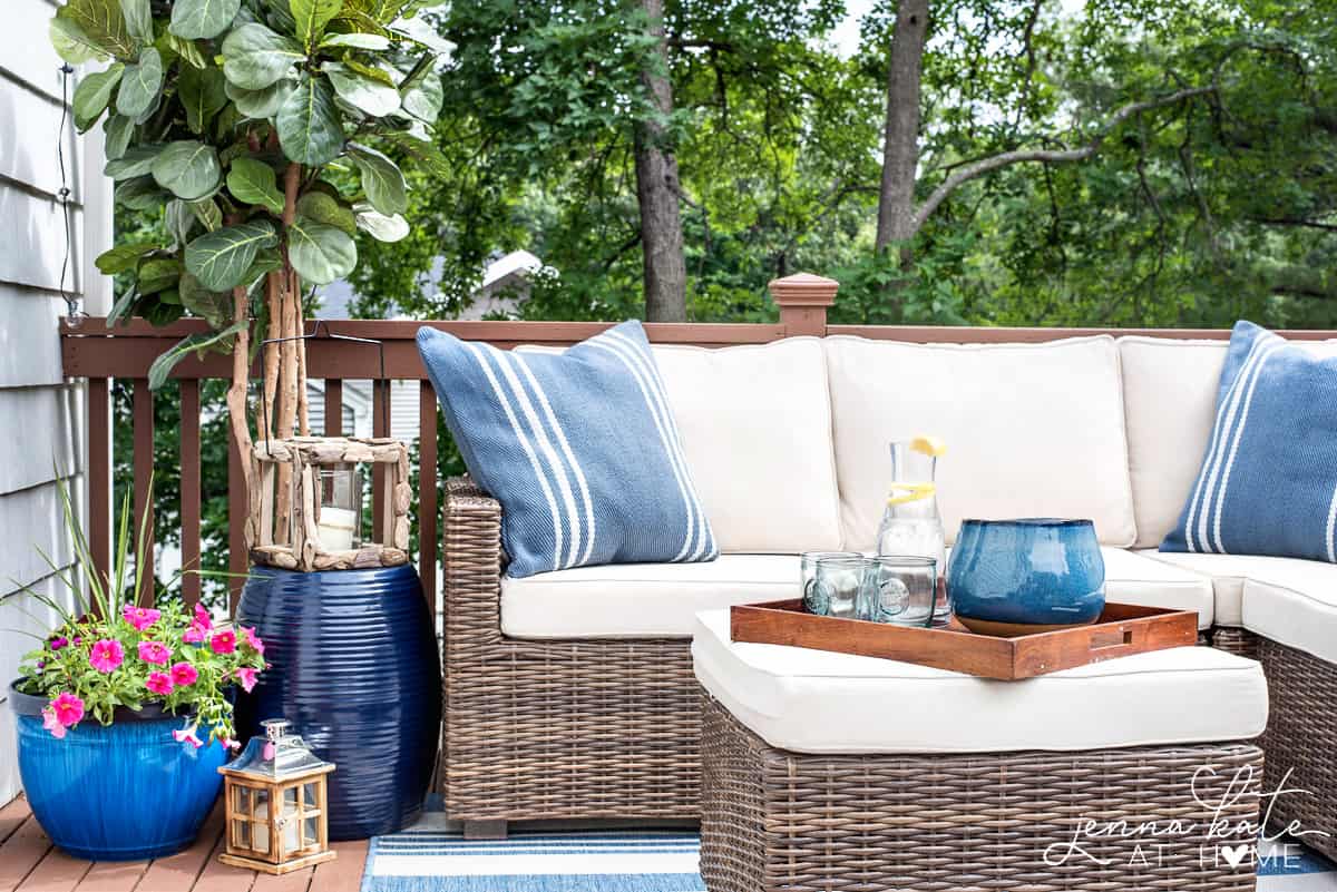 Furniture and decorative items on a small deck