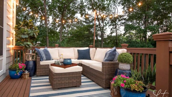 The Easiest Way to Hang String Lights On Your Deck - Jenna Kate at