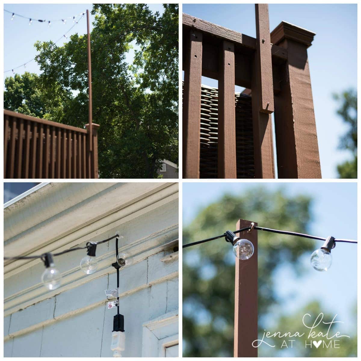 string light pole attached to raised deck