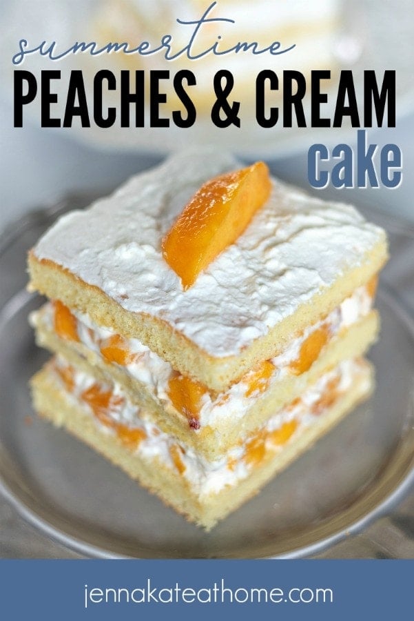 This easy peach cake is loaded with fresh peaches and homemade whipped cream for one of the best summertime desserts you'll ever eat!