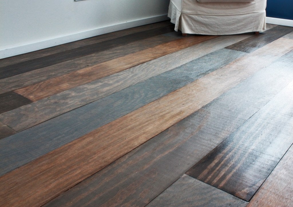 plywood faux plank flooring with varied colors