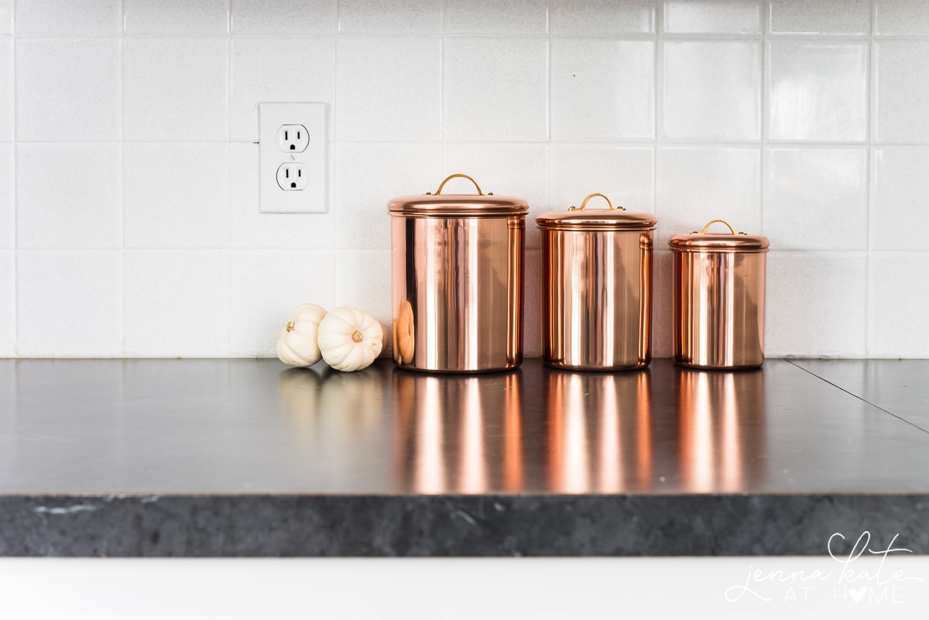 copper canister for fall decor in the kitchen