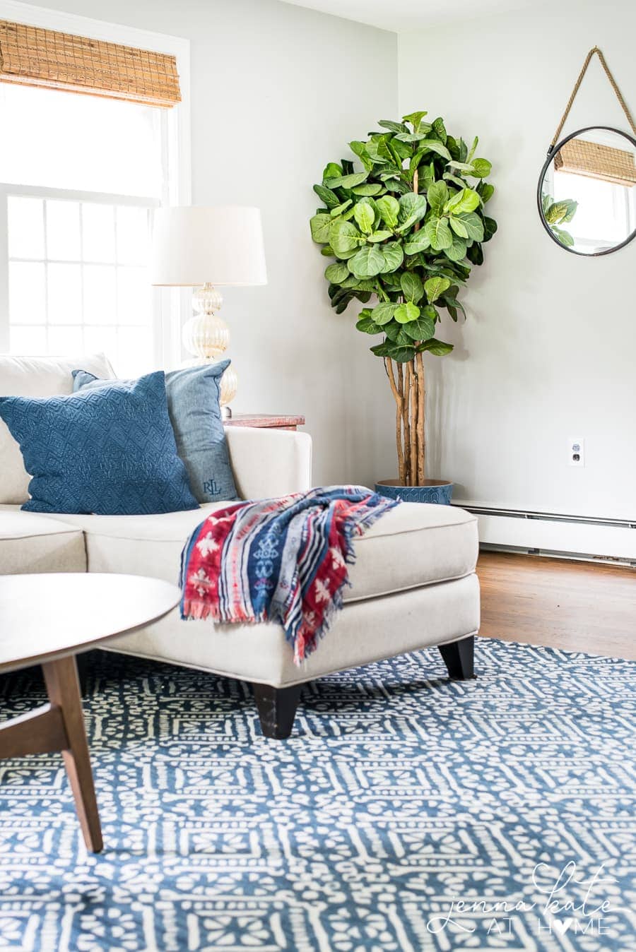 Navy blue printed living room rug