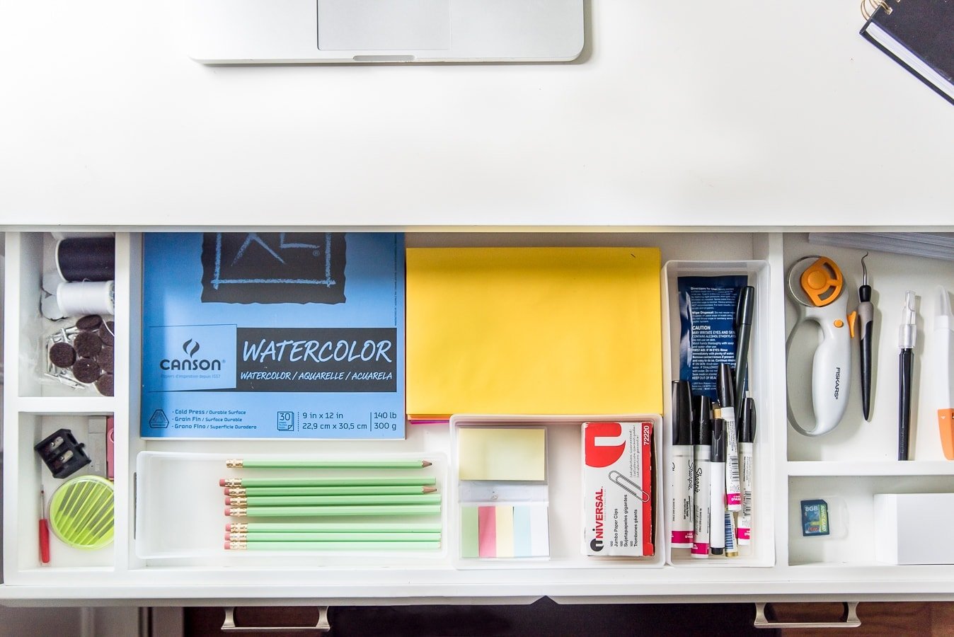 organized desk drawer