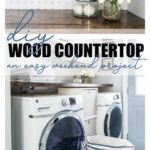 DIY Wood Countertop...an easy weekend project (with a close-up of the counter top in the background and the washer/dryer area below)