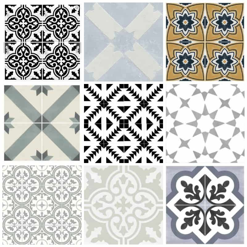 An assortment of 9 available patterns for vinyl floor stickers