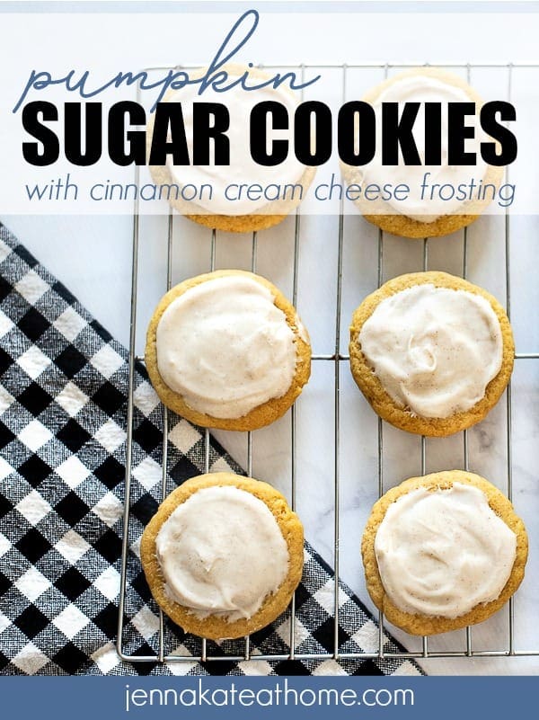 Easy pumpkin sugar cookies recipe - they are so soft with the perfect amount of pumpkin spice and a delicious cinnamon cream cheese frosting!