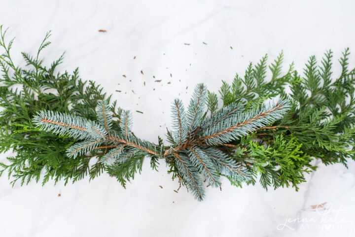 DIY Wire Coat Hanger Evergreen Christmas Wreath - Jenna Kate at Home